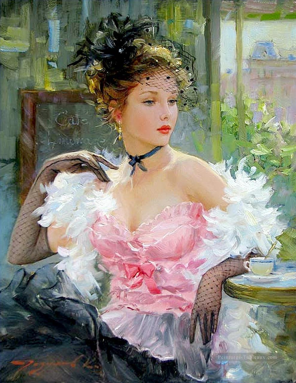 dame jeune sur la terrasse du café Impressionist Peintures à l'huile